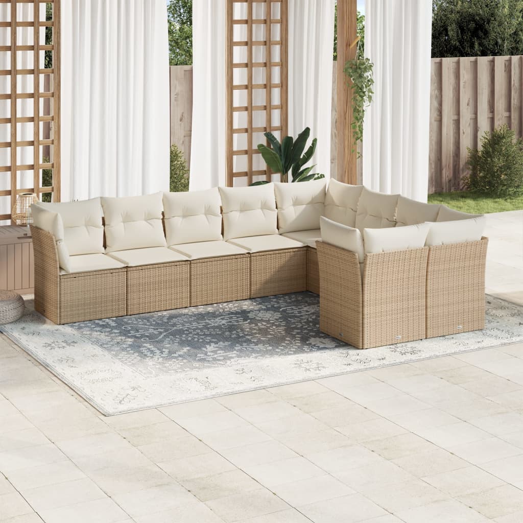 9 Pcs conjunto de sofás p/ jardim com almofadões vime PE bege