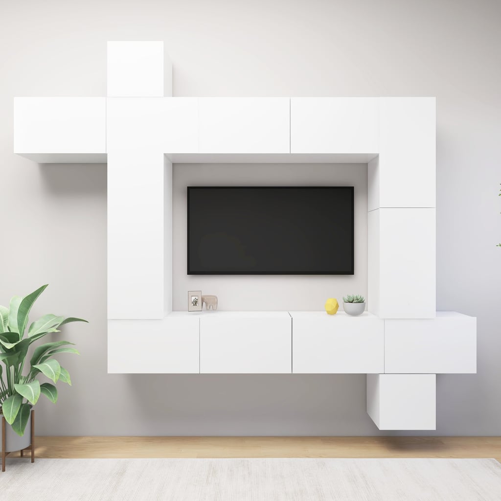 9 Pcs conjunto de móveis de TV derivados de madeira branco