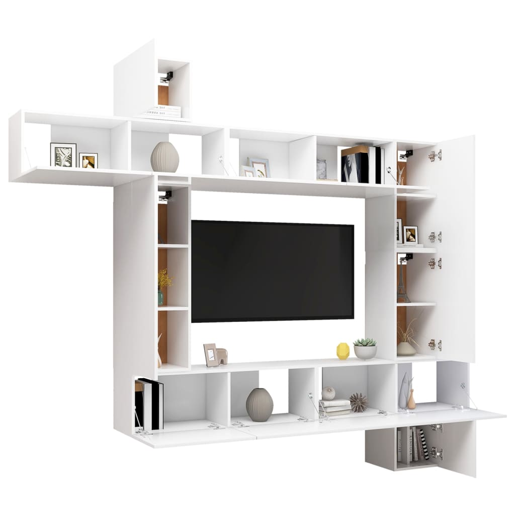 9 Pcs conjunto de móveis de TV derivados de madeira branco