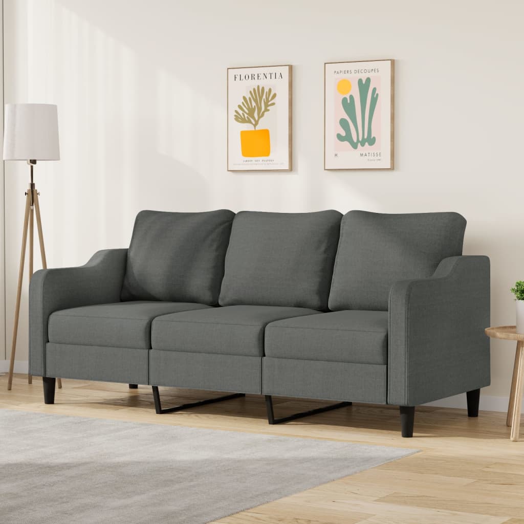Sofá de 3 lugares 180 cm tecido cinza-escuro