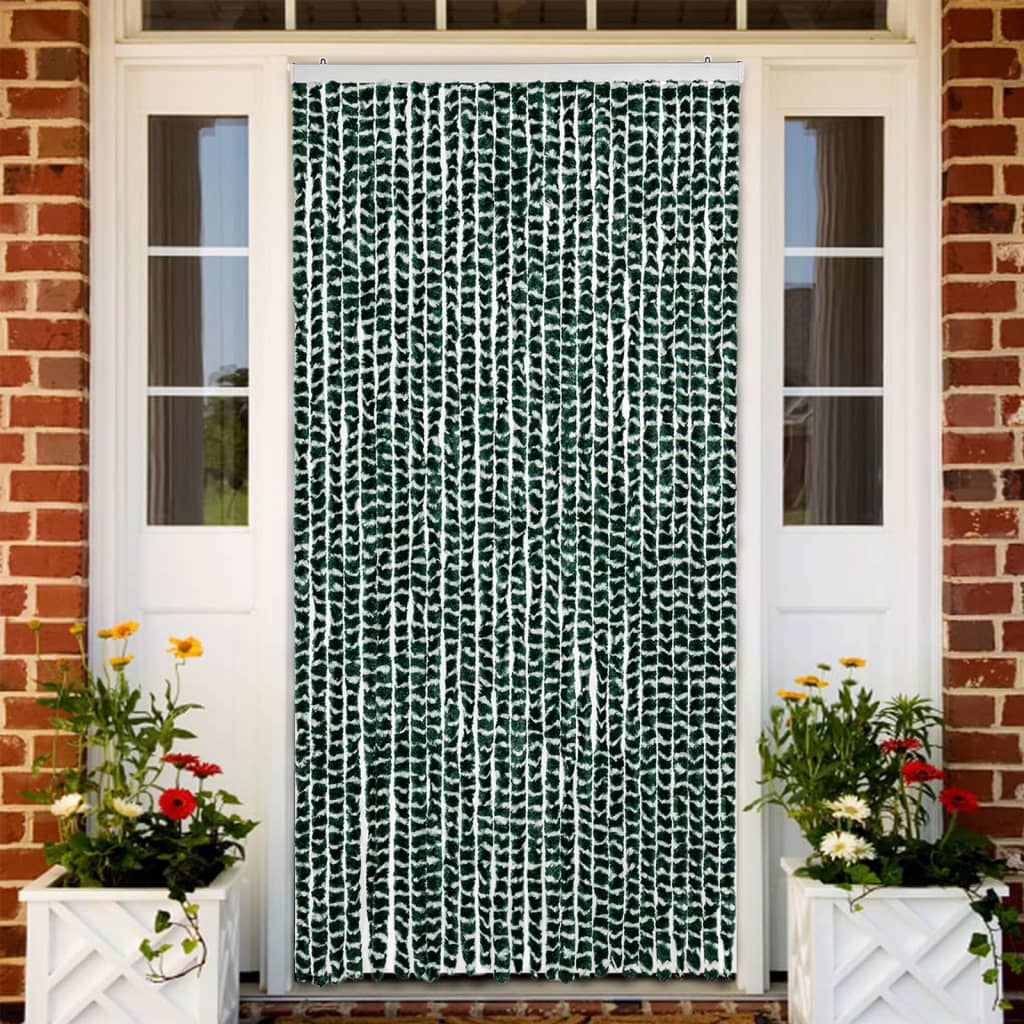 Cortina anti-insetos 118x220 cm chenille verde e branco
