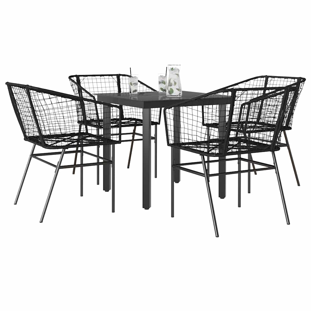 Conjunto de jantar jardim 5 peças vidro vime PE preto