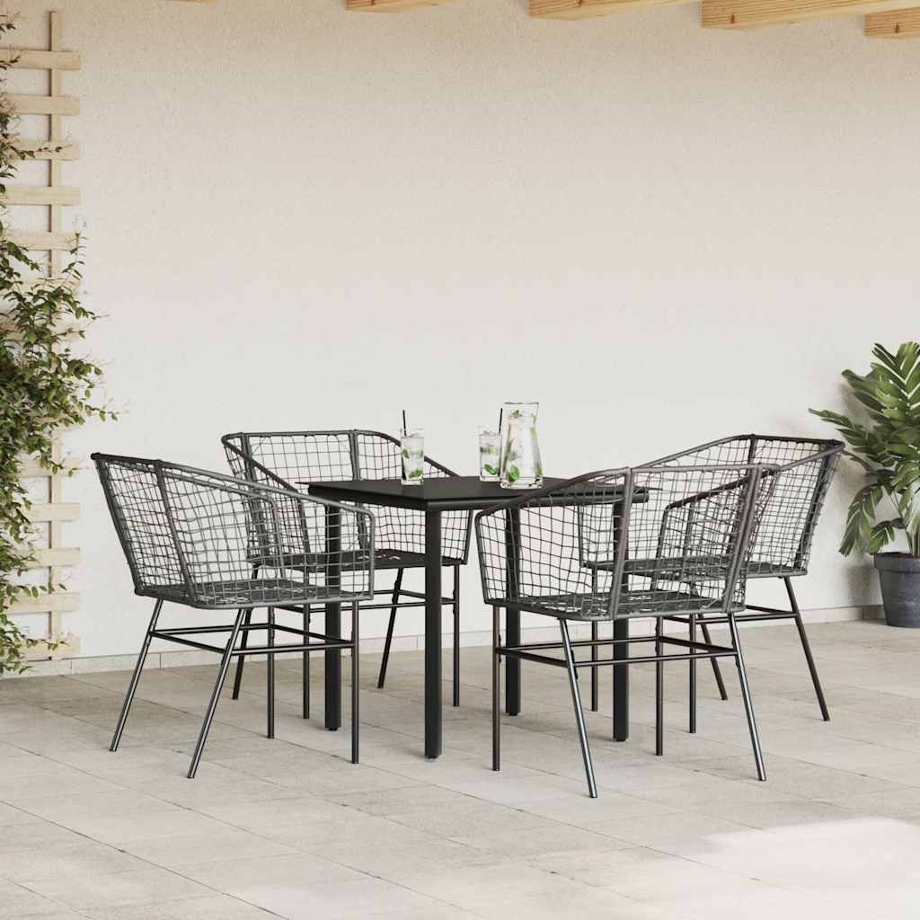 Conjunto de jantar jardim 5 peças vidro vime PE preto