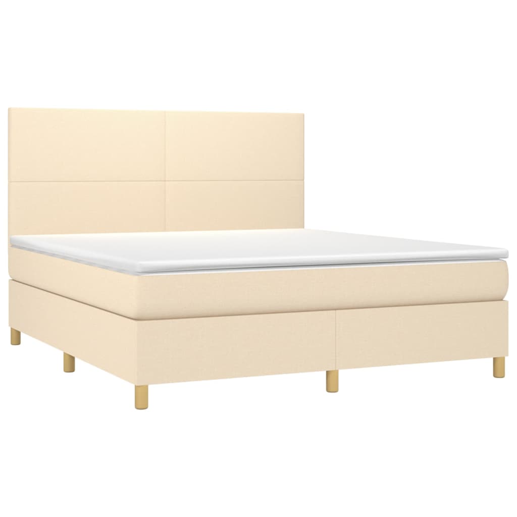 Cama box spring c/ colchão e LED 180x200 cm tecido cor creme
