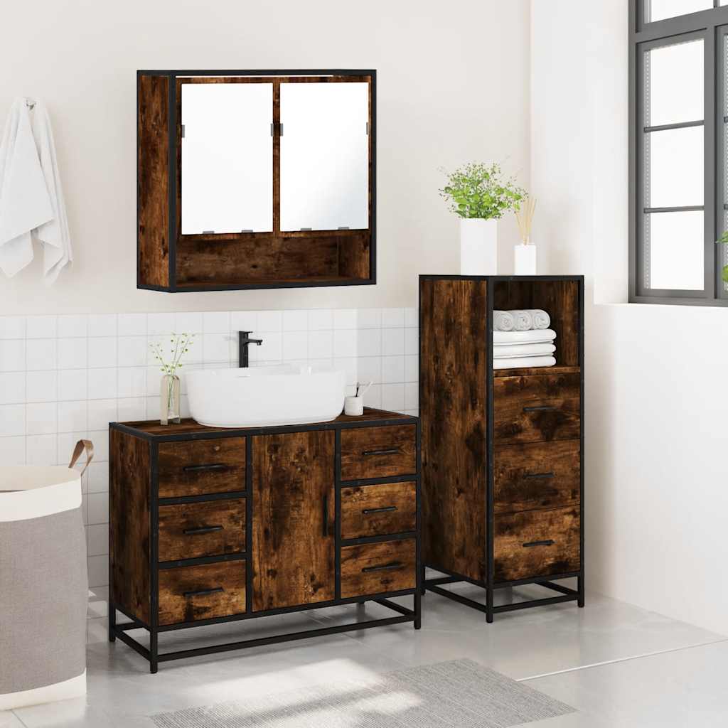 3 Pcs conjunto de móveis wc madeira processada carvalho fumado
