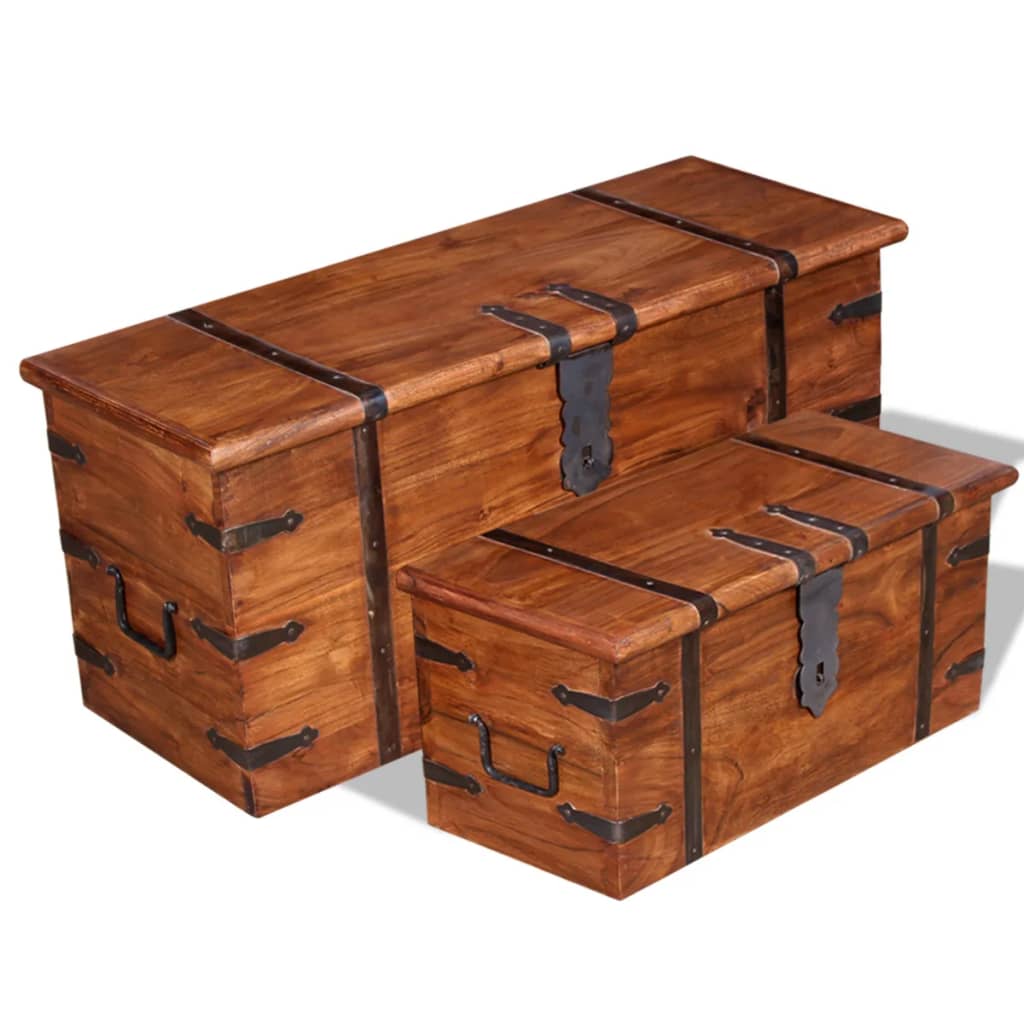 Conjunto de arcas de arrumação 2 pcs madeira maciça