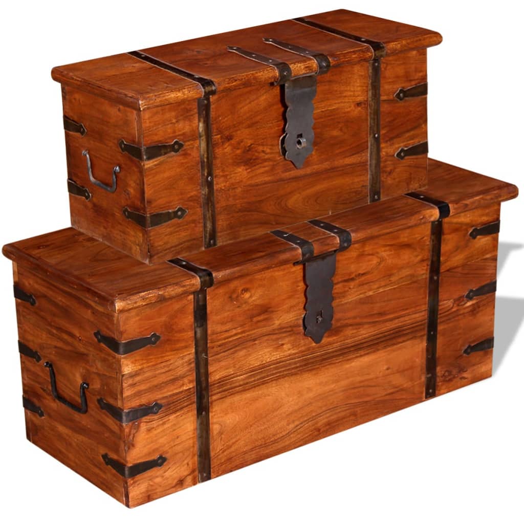 Conjunto de arcas de arrumação 2 pcs madeira maciça