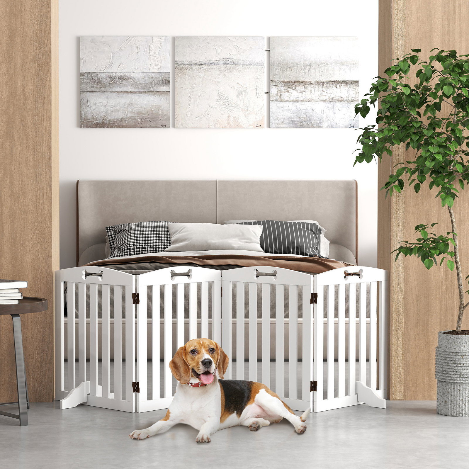 Barreira de segurança para cães pequenos e médios 207,5x30x61 cm dobrável com pés amovíveis para escada corredor branco