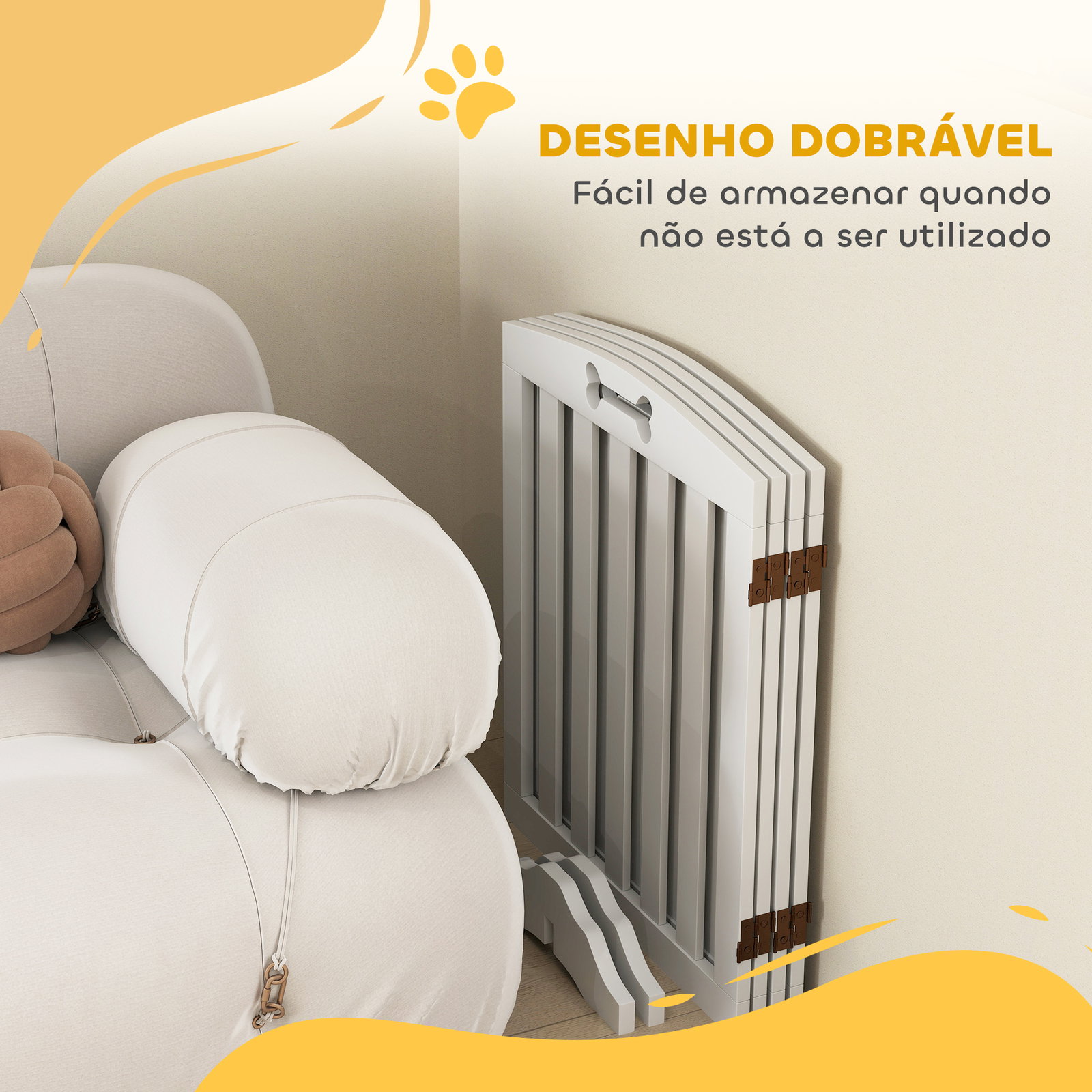 Barreira de segurança para cães pequenos e médios 207,5x30x61 cm dobrável com pés amovíveis para escada corredor branco