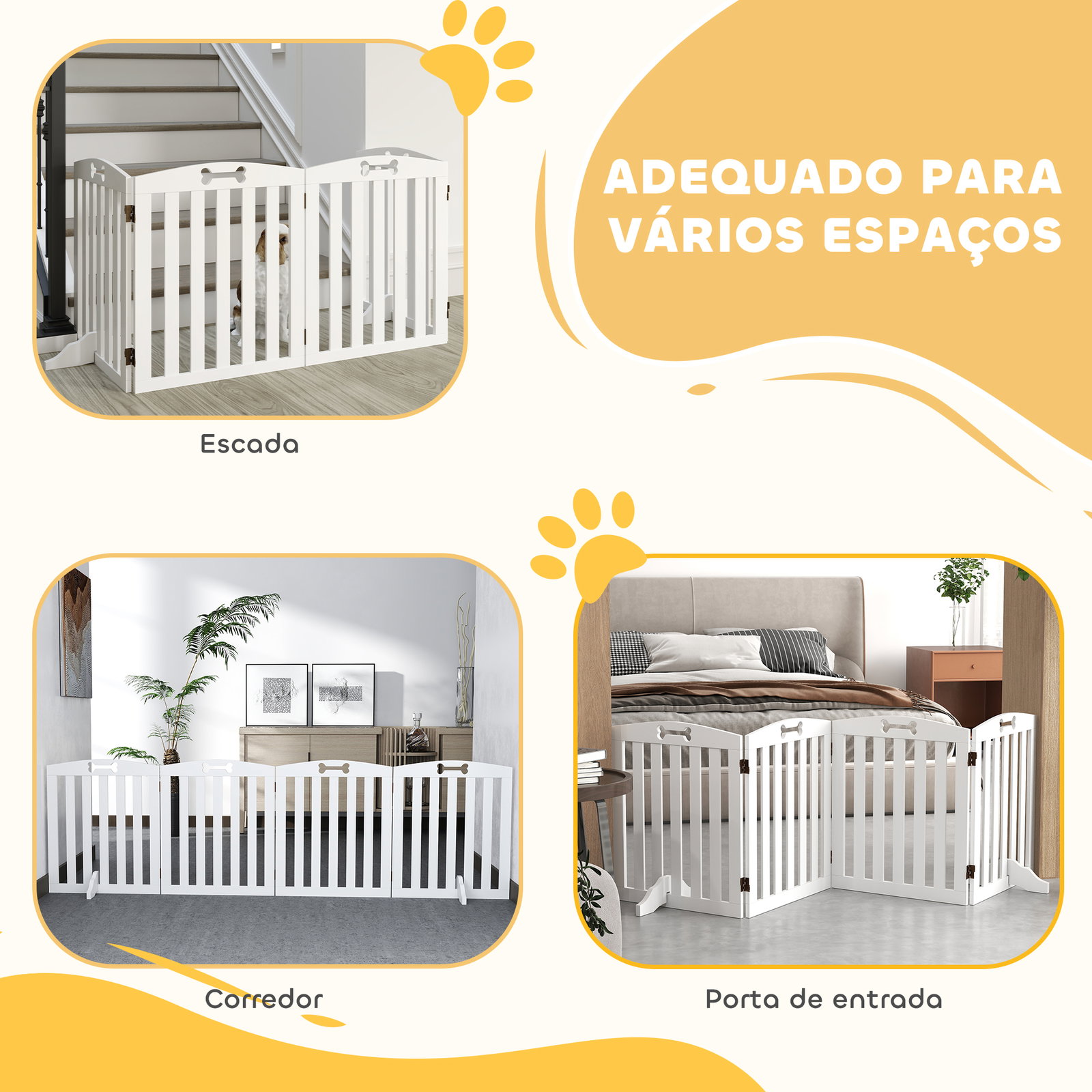 Barreira de segurança para cães pequenos e médios 207,5x30x61 cm dobrável com pés amovíveis para escada corredor branco