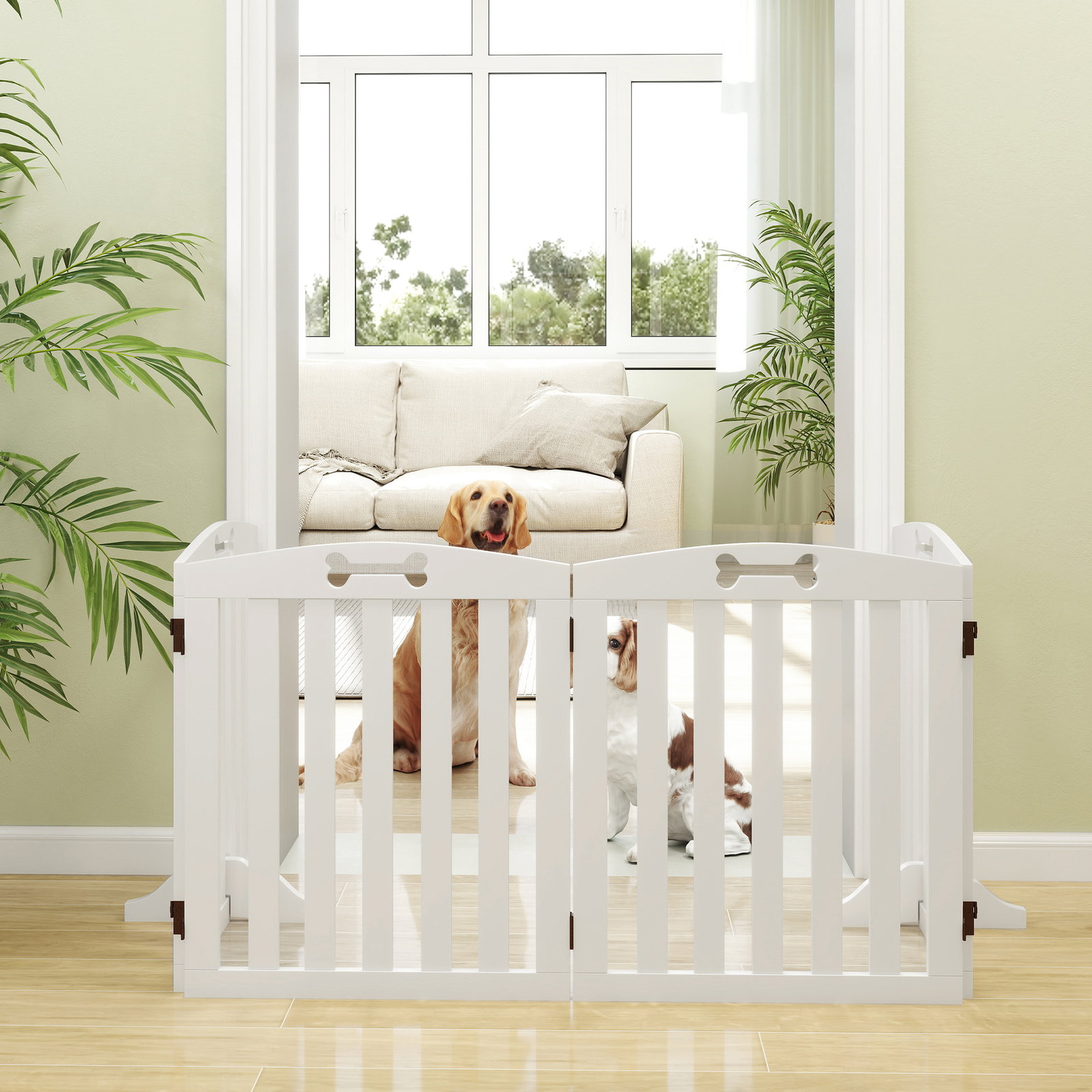 Barreira de segurança para cães pequenos e médios 207,5x30x61 cm dobrável com pés amovíveis para escada corredor branco