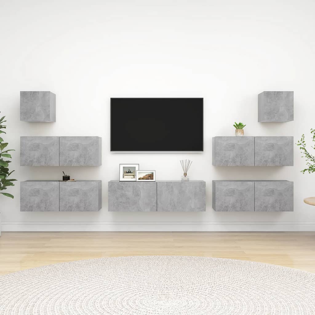 7 Pcs conjunto móveis TV derivados de madeira cinzento cimento