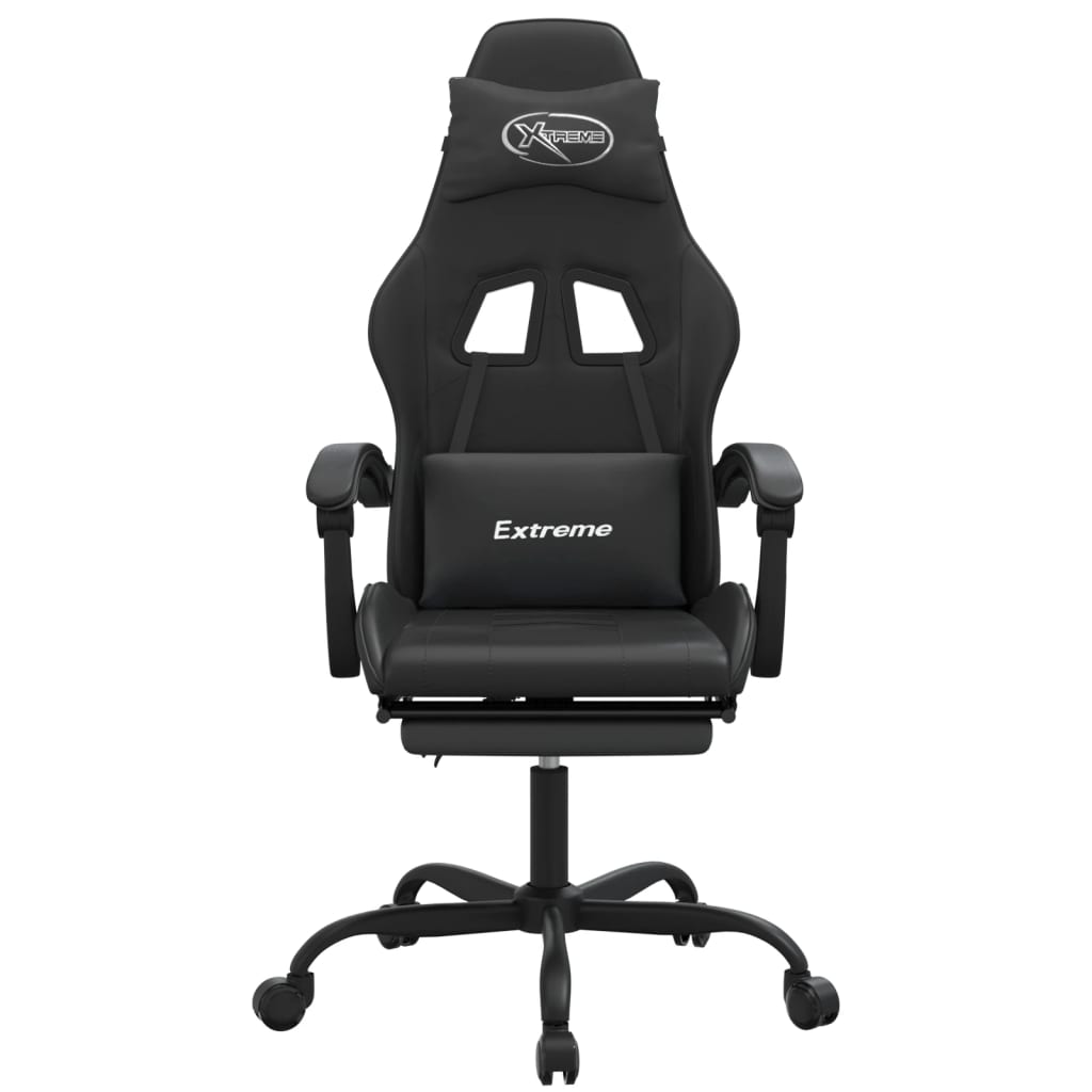Cadeira gaming giratória c/ apoio pés couro artificial preto