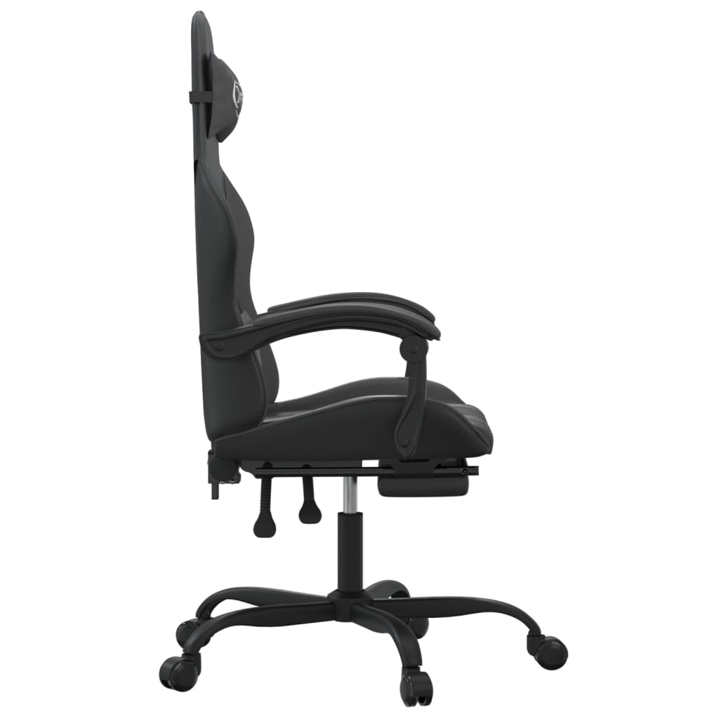 Cadeira gaming giratória c/ apoio pés couro artificial preto