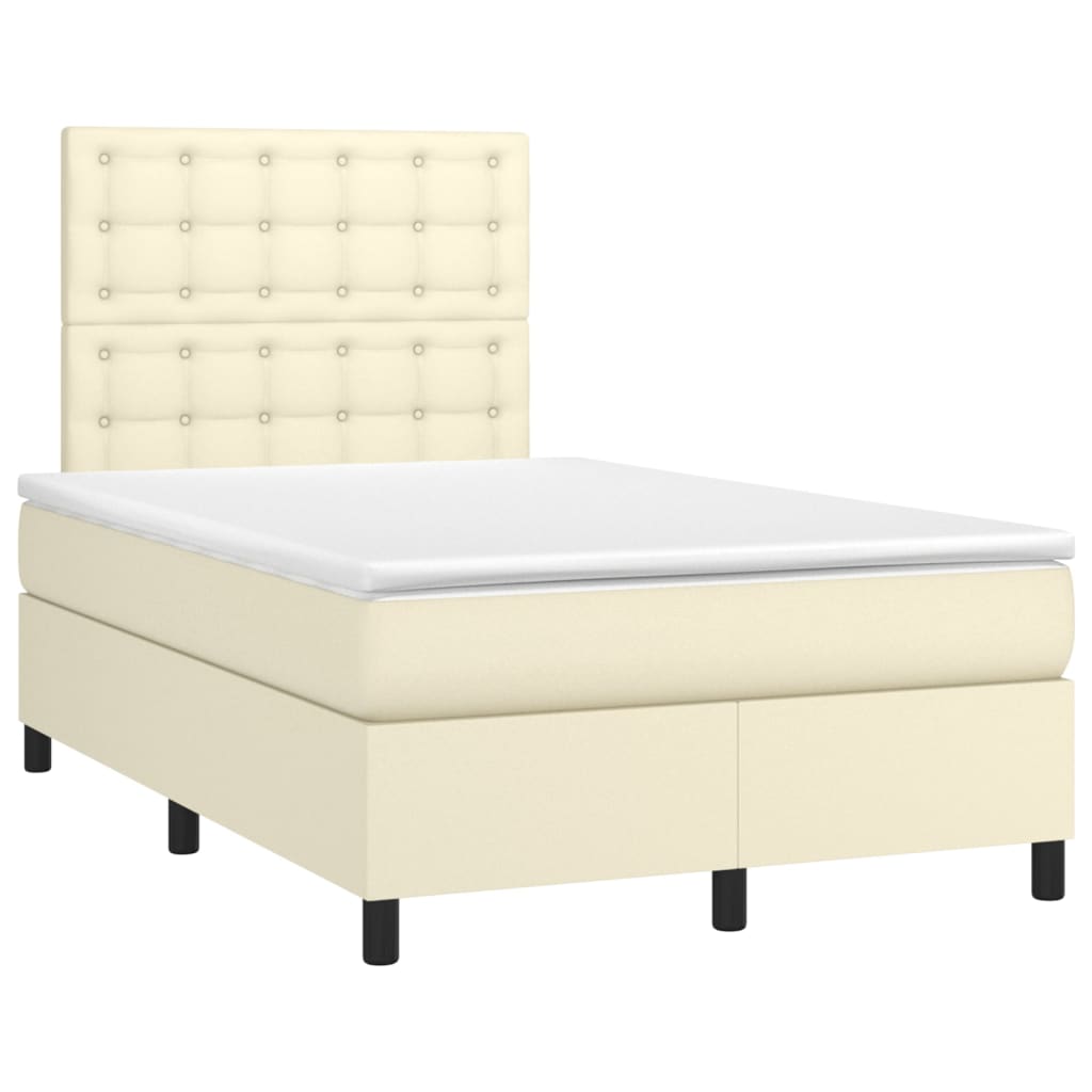 Cama box spring c/ colchão/LED 120x200cm couro artificial creme