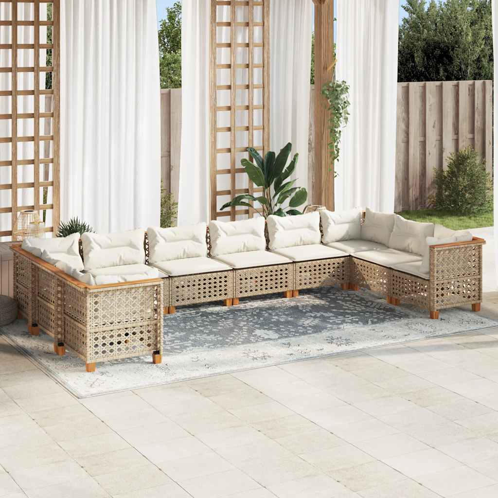 10 Pcs conjunto de sofás p/ jardim com almofadões vime PE bege