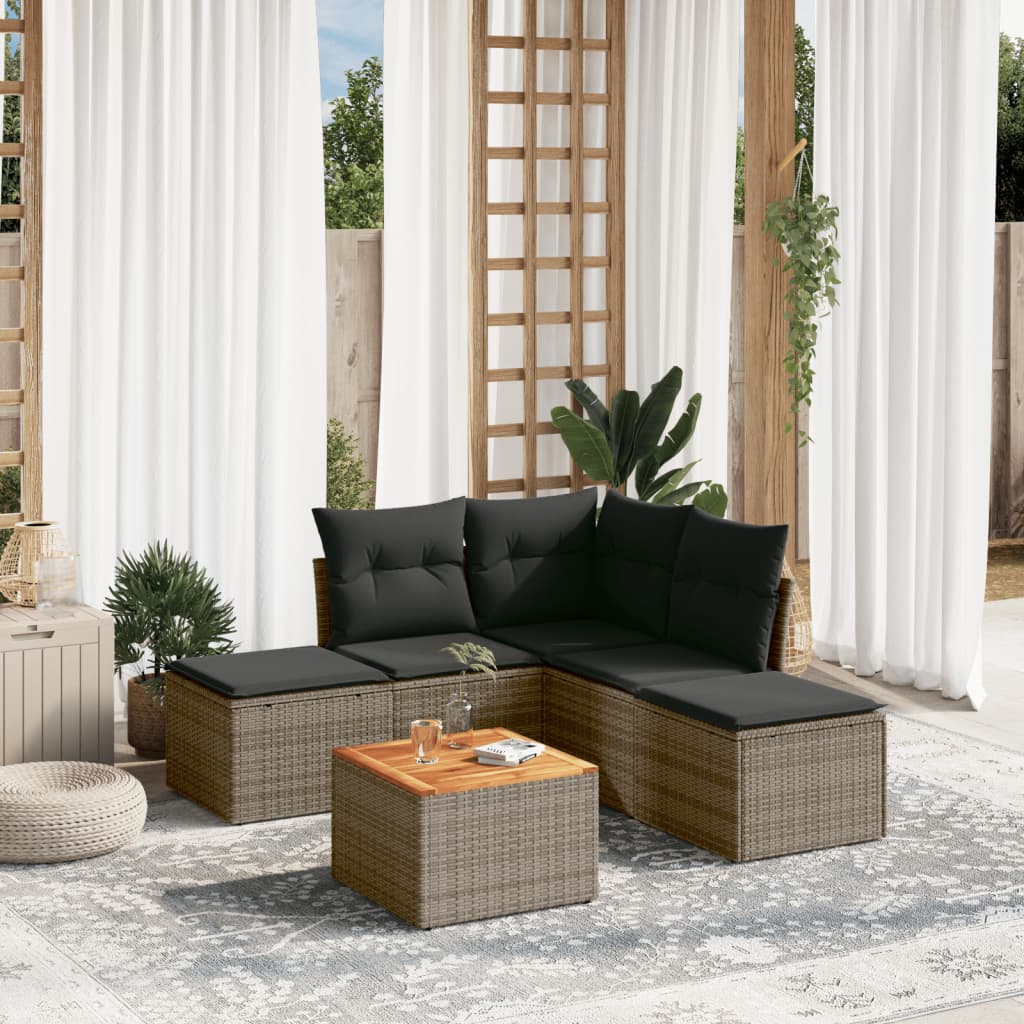6 Pcs conjunto sofás de jardim com almofadões vime cinzento