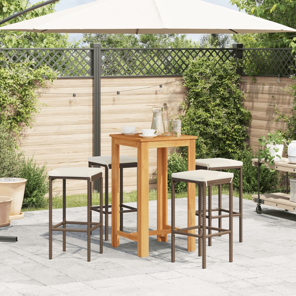 5 Pcs conjunto de bar p/ jardim acácia maciça/vime PE castanho