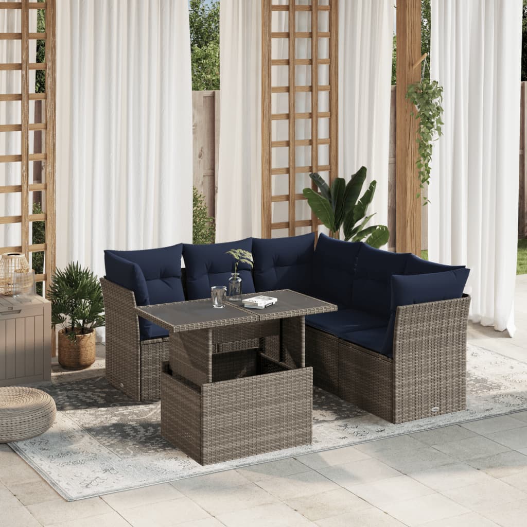Conjunto de sofá de jardim com 6 peças e almofadas em rattan sintético cinza