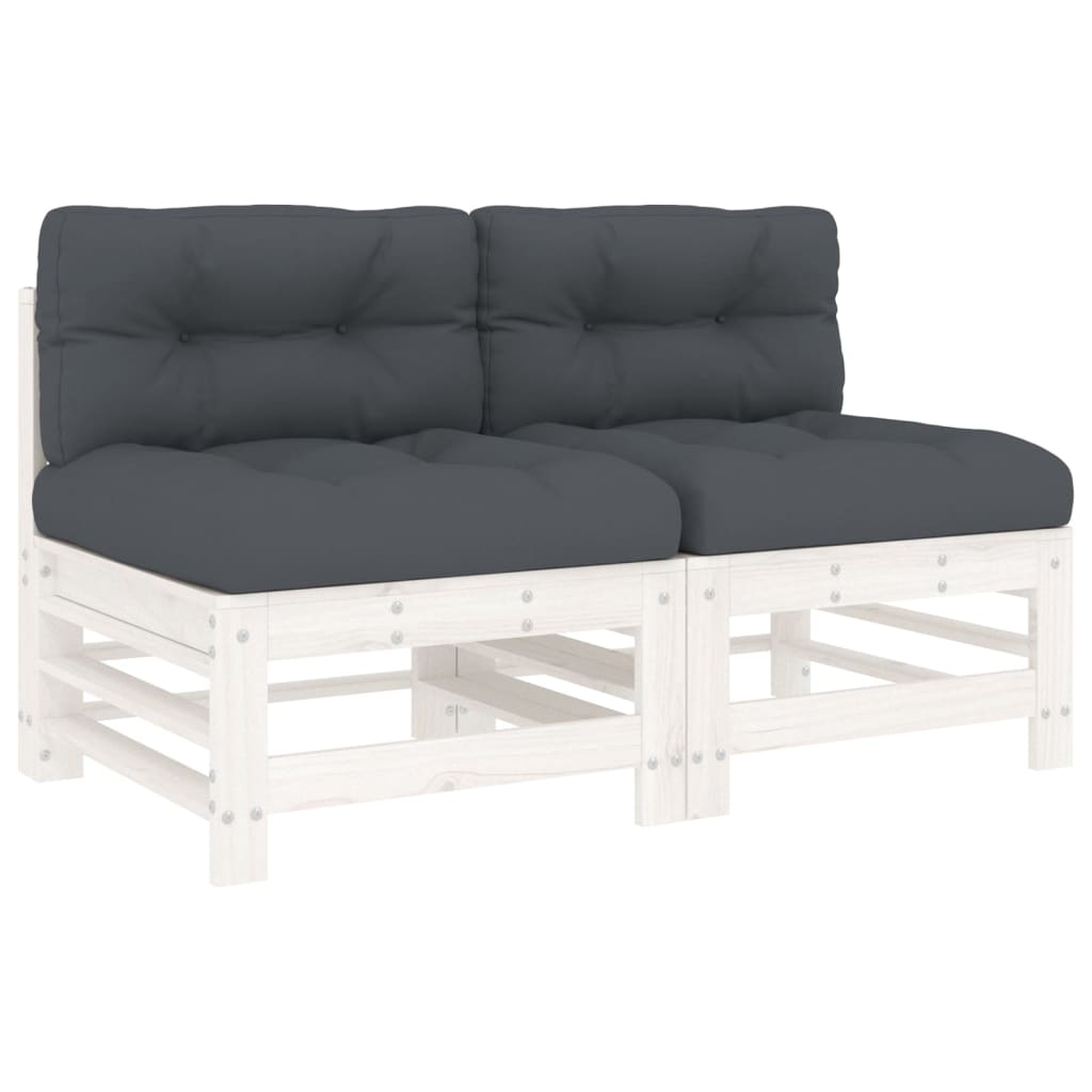 Sofás de centro com almofadões 2 pcs pinho maciço branco