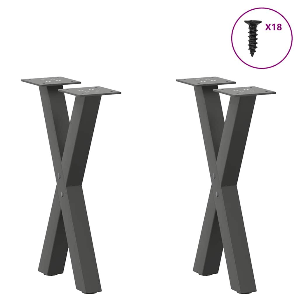 Pés para mesa de centro em formato de x, 2 peças, antracite, 28x(42-43) cm, aço
