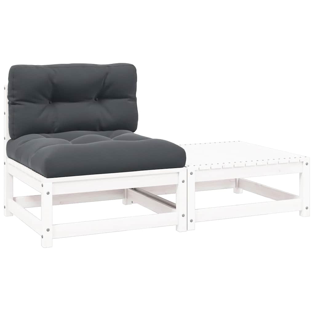 2 Pcs conj. lounge de jardim c/ almofadões pinho maciço branco