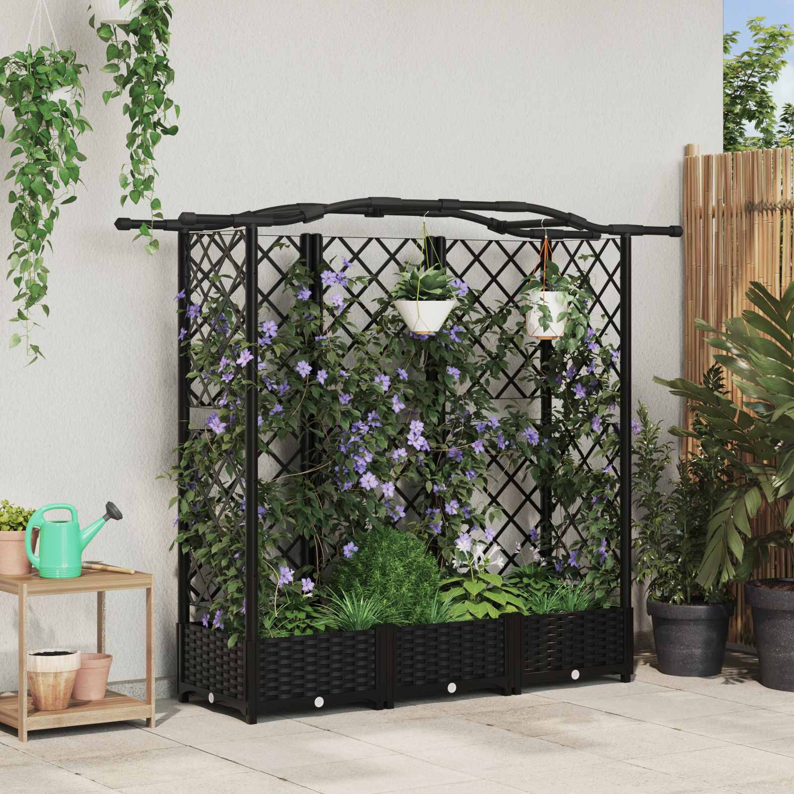 Cama elevada com treliça e telhado preto 163 x 40 x 123 cm PP