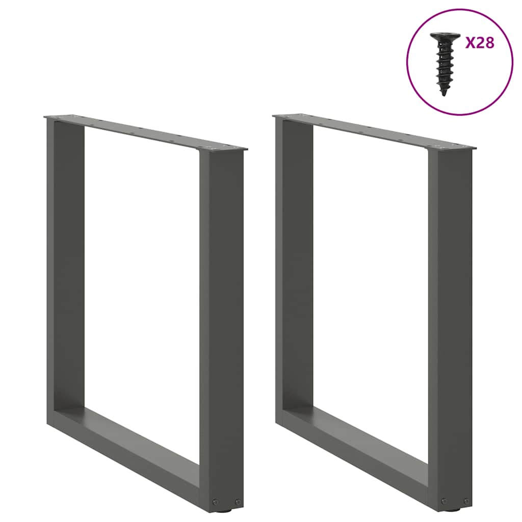 Pés para mesa de jantar em formato de u, 2 peças, antracite, 80x(72-73) cm, aço