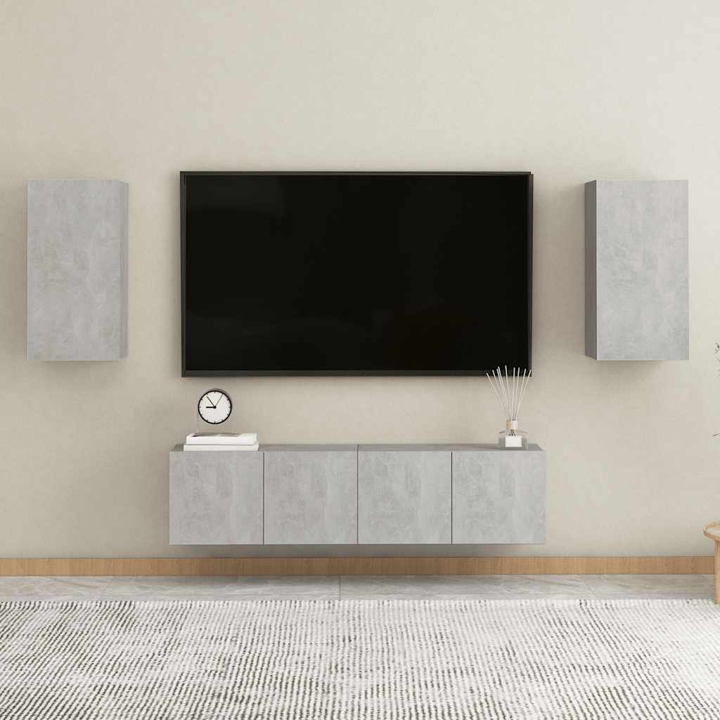 4 Pcs conjunto de móveis de TV contraplacado cinzento cimento