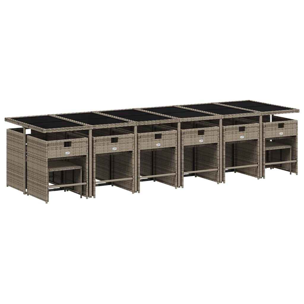 17 Pcs conjunto de jantar p/ jardim c/ almofadões vime PE cinza