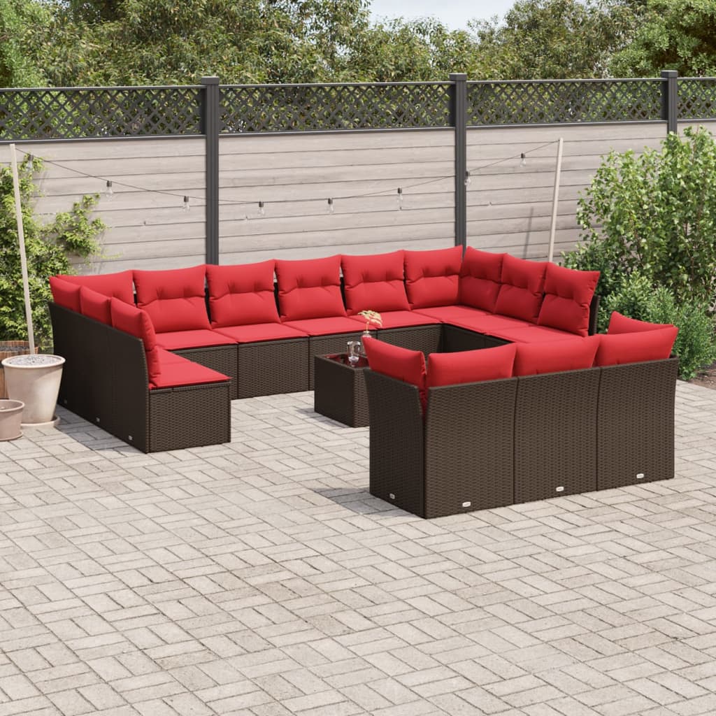 Conjunto de sofá de jardim com 14 peças e almofadas em rattan sintético marrom