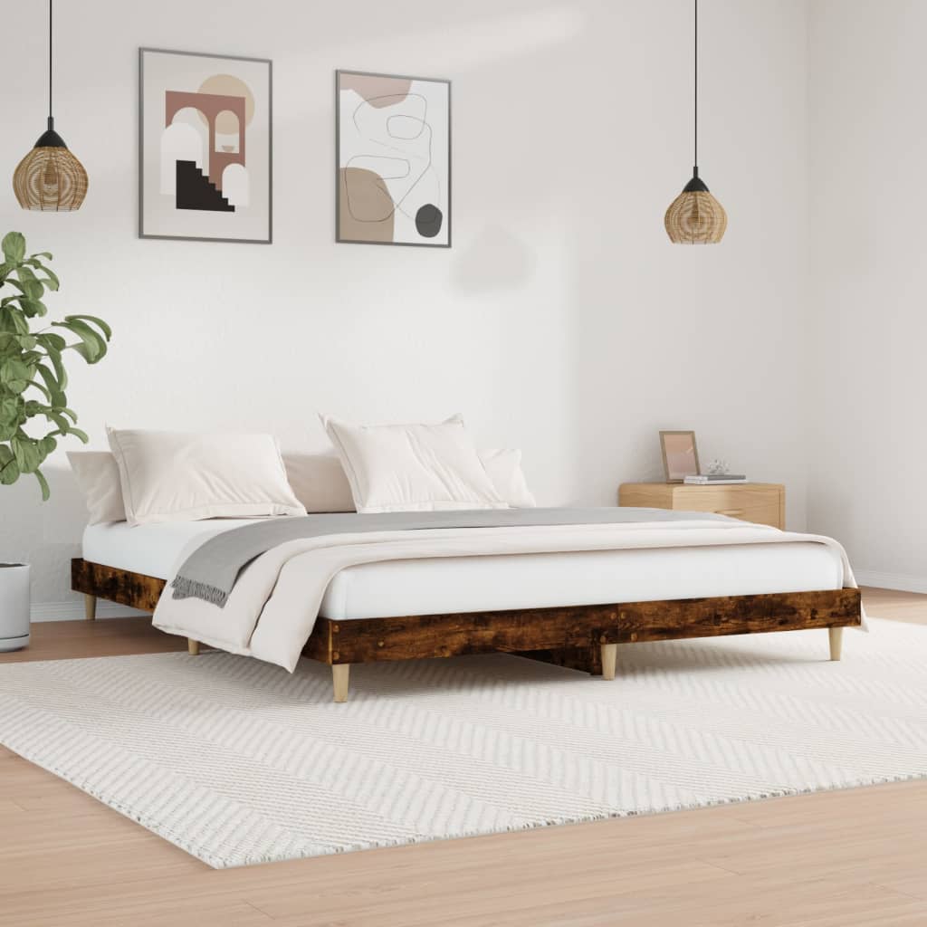 Estrutura de cama s/ colchão derivados madeira carvalho fumado