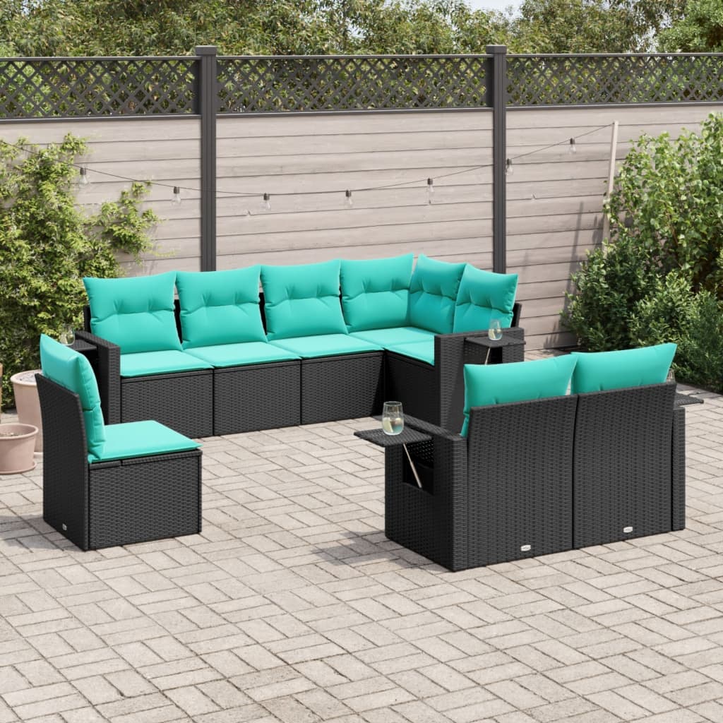 Conjunto de sofá de jardim com 8 peças e almofadas em rattan sintético preto