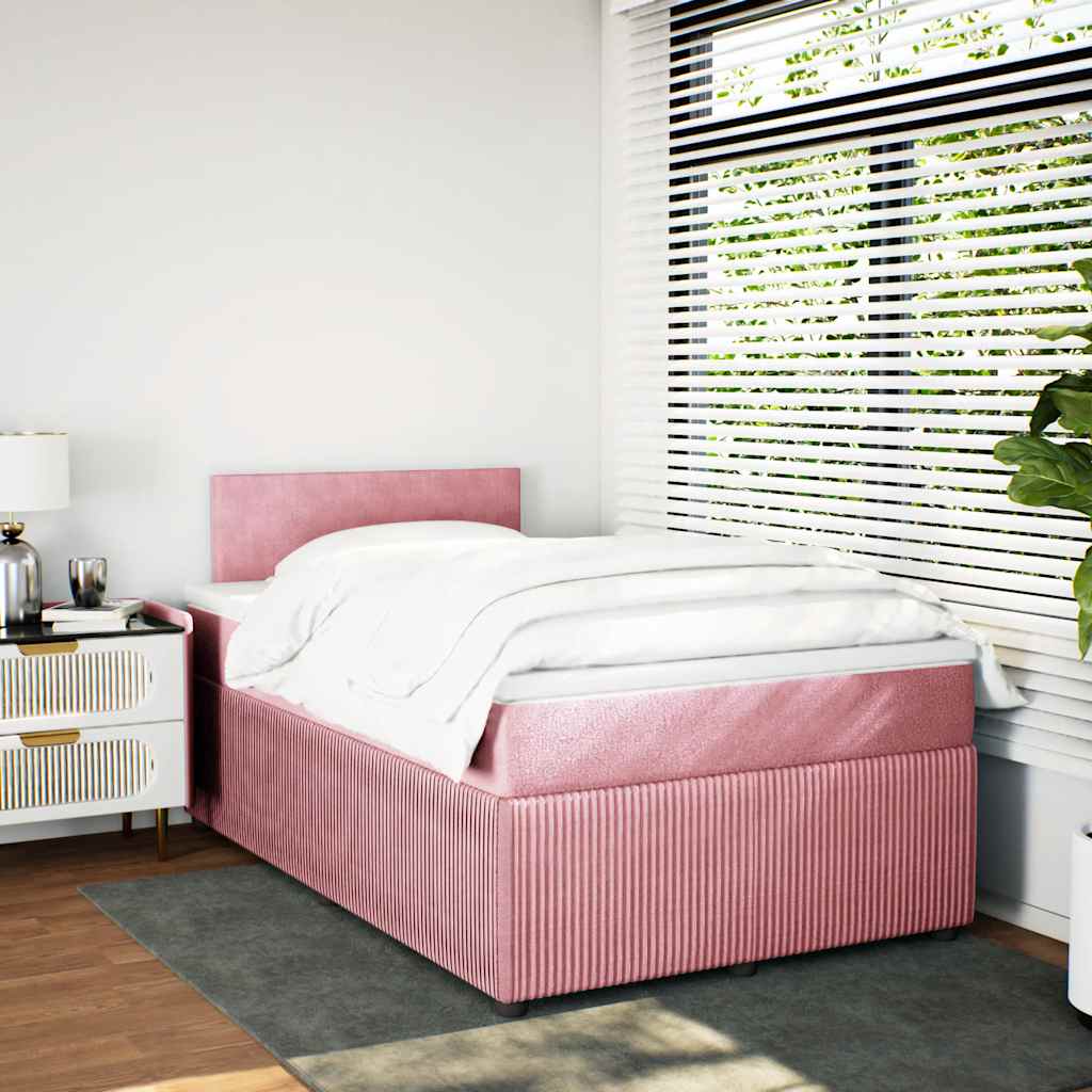 Cama boxspring com colchão 120x200 cm veludo rosa