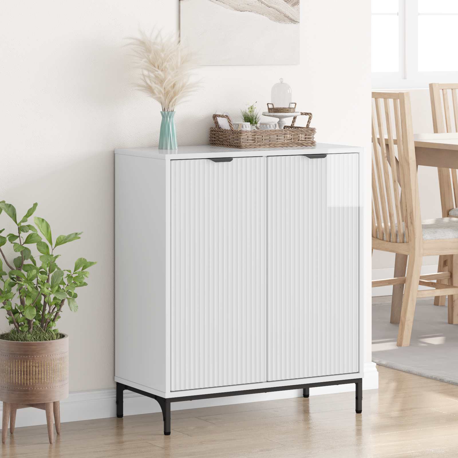 Buffet branco brilhante 69,5 x 33 x 82 cm derivados de madeira