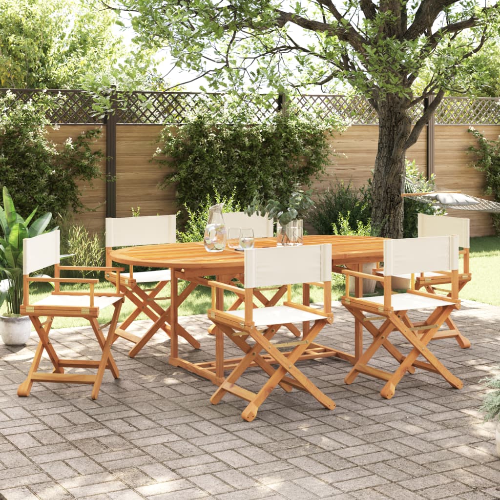6 Pcs cadeiras de jardim dobráveis tecido branco nata