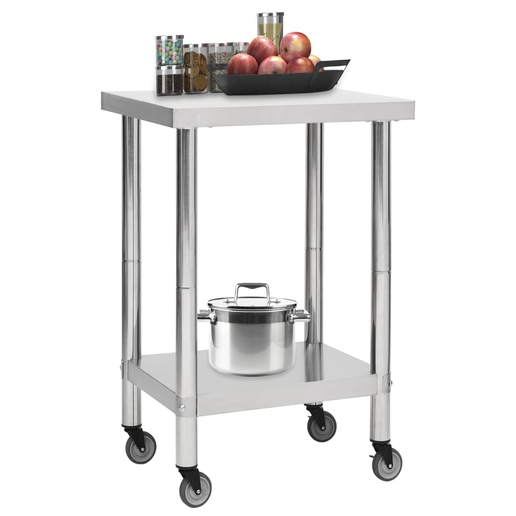 Mesa de trabalho de cozinha com rodas aço inoxidável 60x60x85