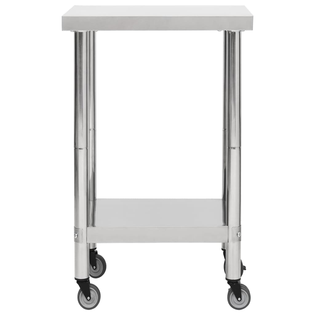Mesa de trabalho de cozinha com rodas aço inoxidável 60x60x85