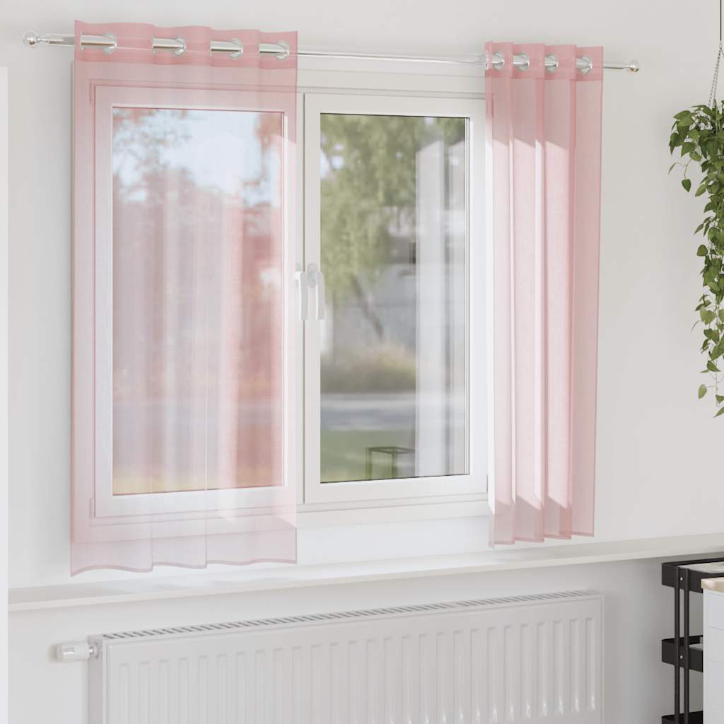 Cortinas de voile com ilhós 2 pcs rosa-claro 140x175 cm