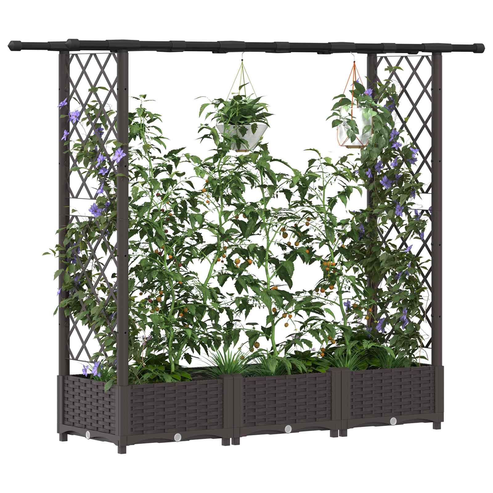 Cama elevada com treliça e telhado castanho 164 x 40 x 121 cm