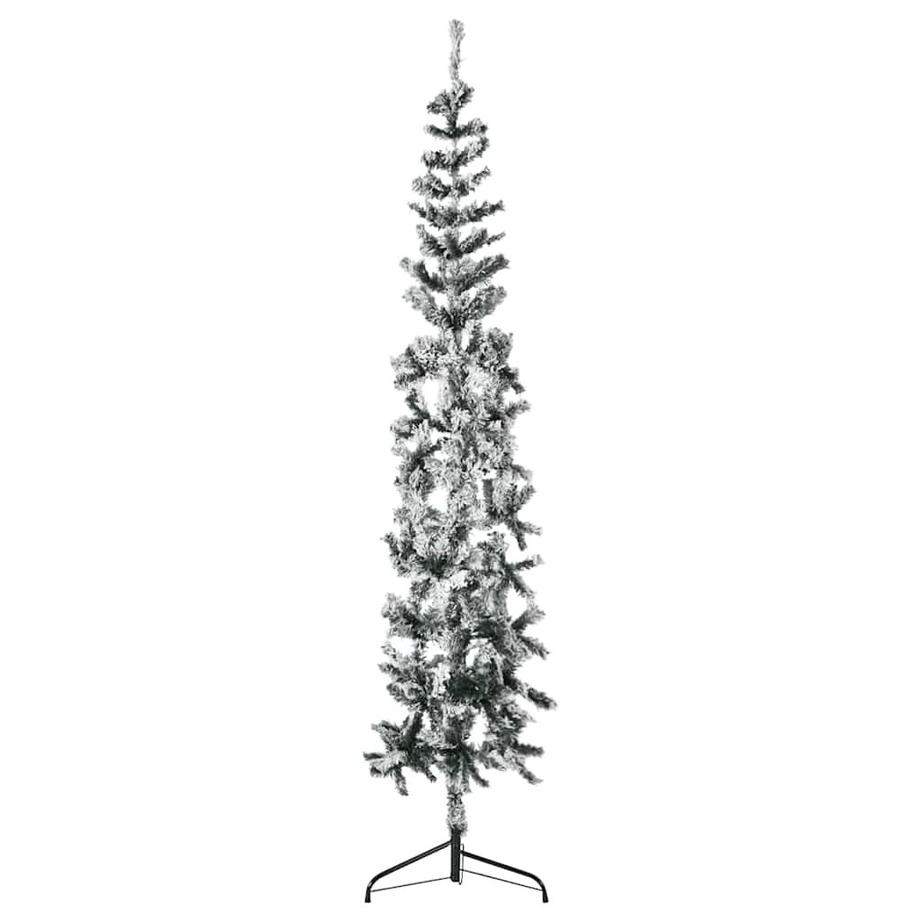 Meia árvore de natal fina com flocos de neve 240 cm