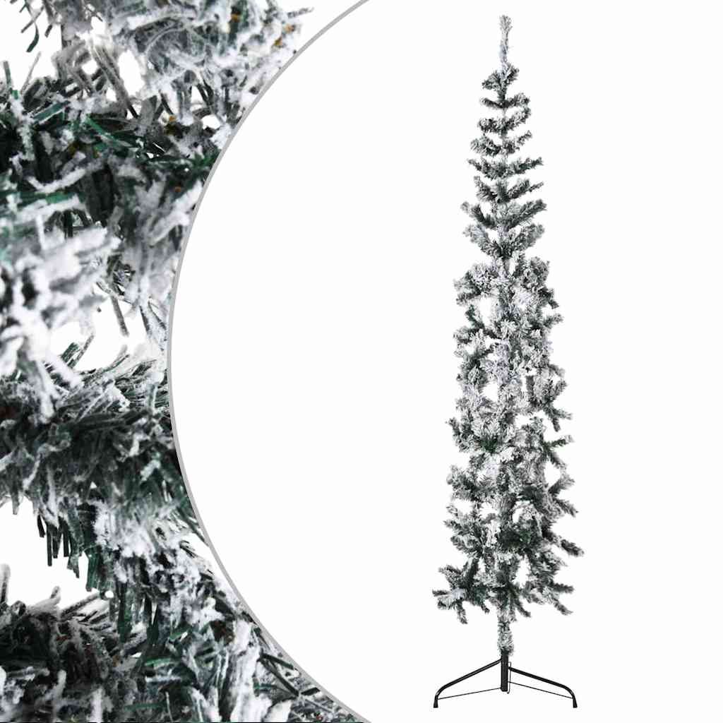 Meia árvore de natal fina com flocos de neve 240 cm
