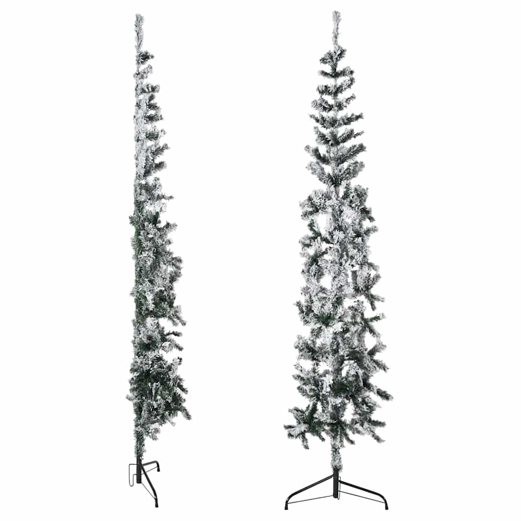 Meia árvore de natal fina com flocos de neve 240 cm