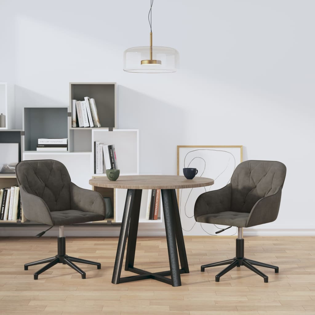 Cadeiras de jantar giratórias 2 pcs veludo cinzento-escuro