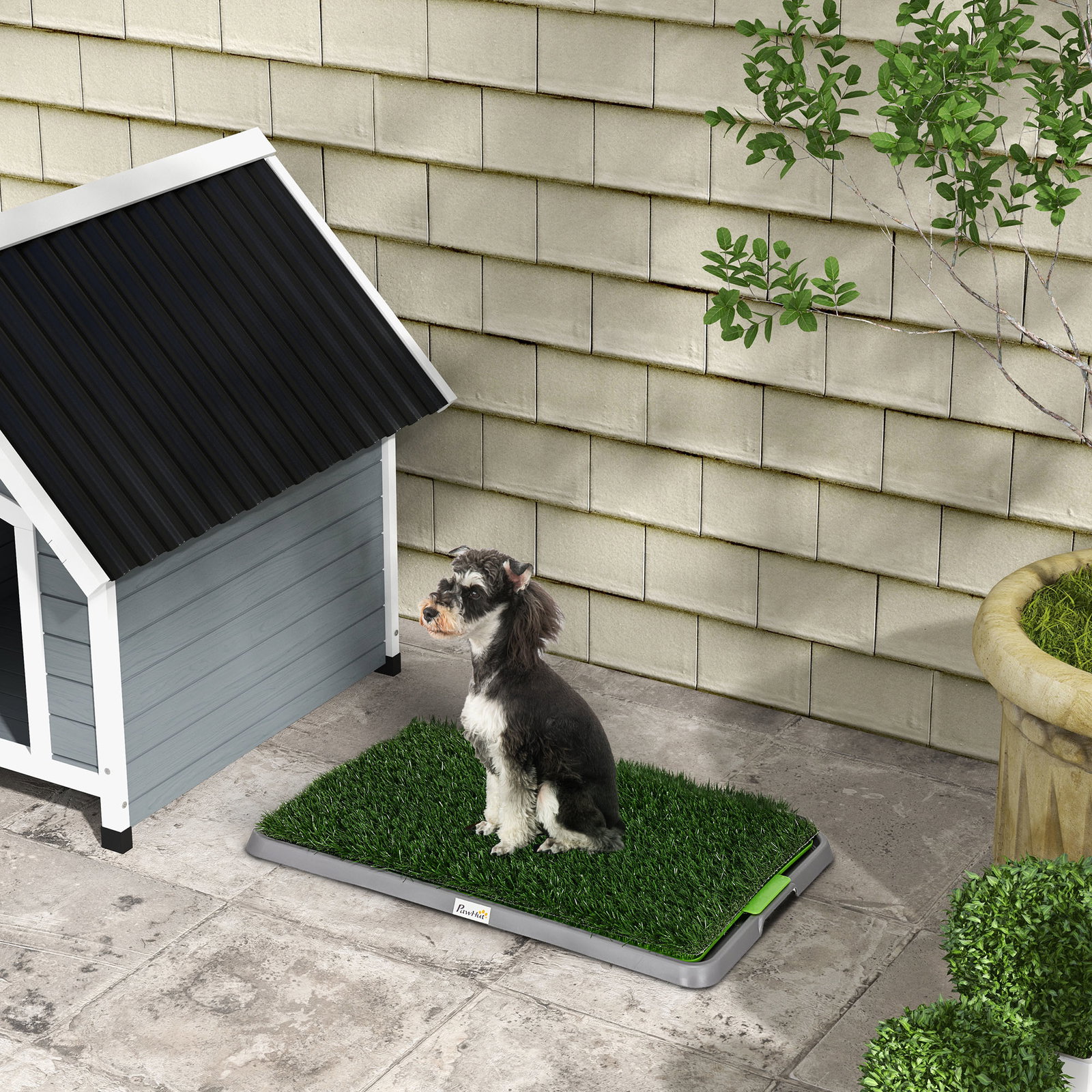 Resguardo de treino para cães com 2 relvas artificiais e bandeja para treino de filhotes 67x41x3,5 cm verde