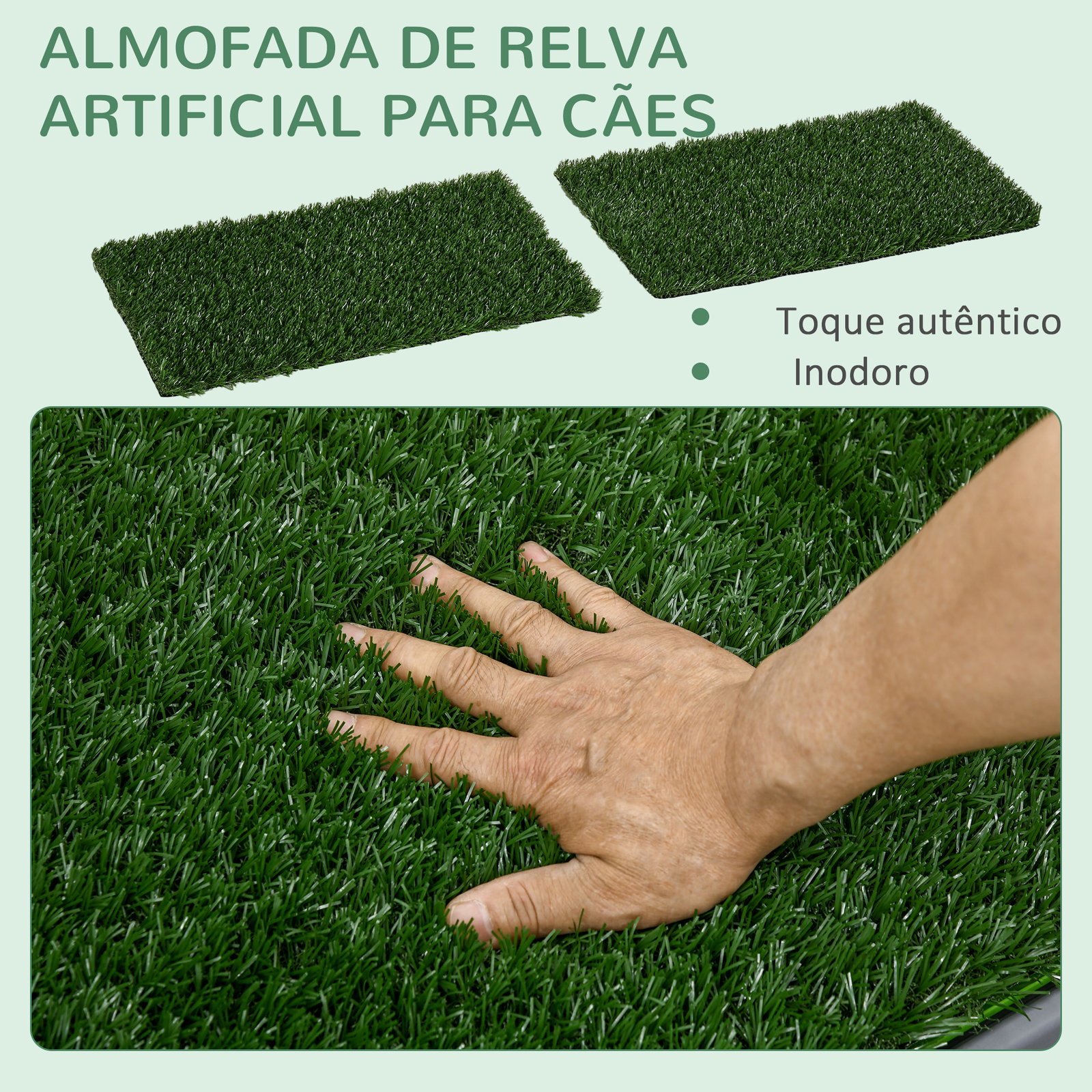 Resguardo de treino para cães com 2 relvas artificiais e bandeja para treino de filhotes 67x41x3,5 cm verde