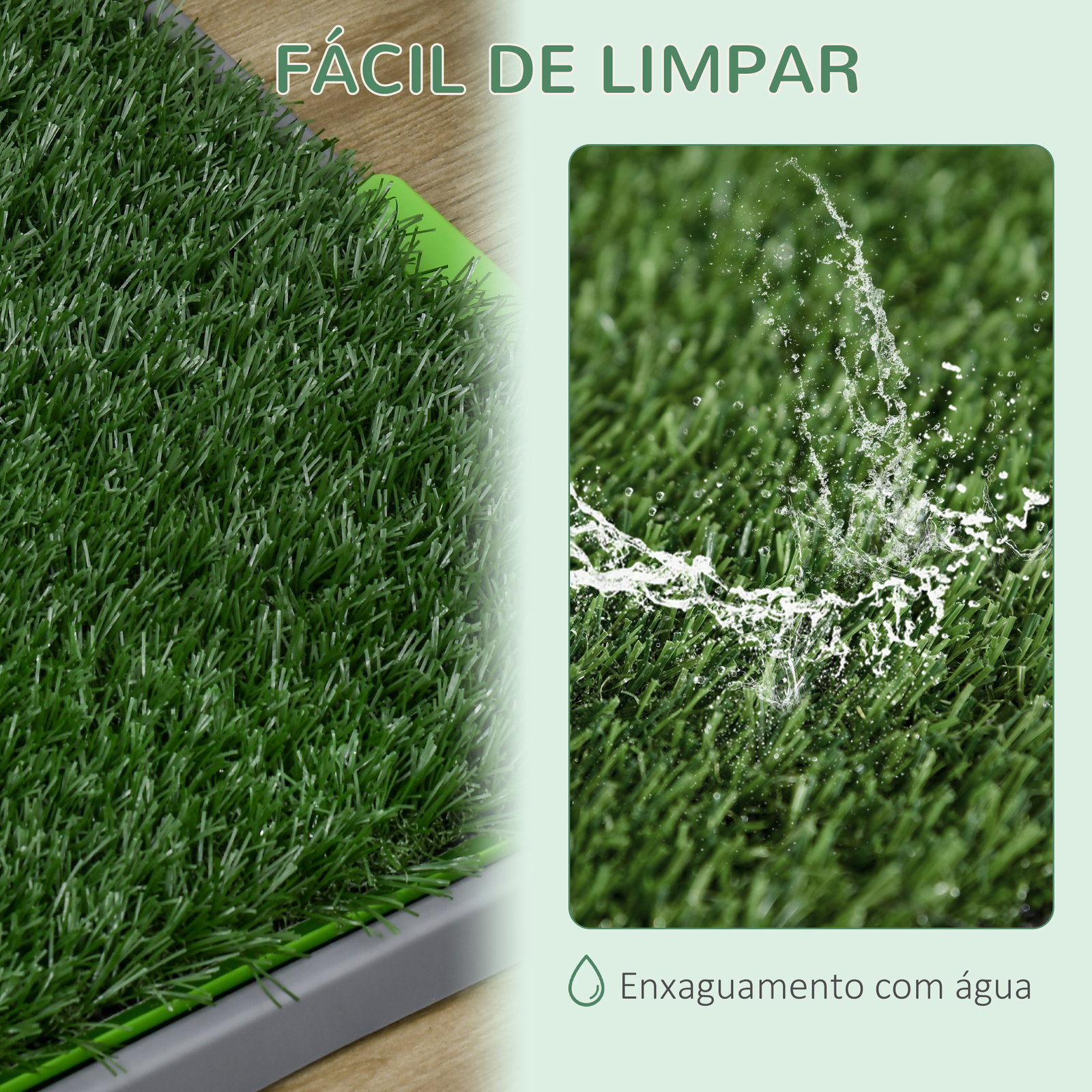 Resguardo de treino para cães com 2 relvas artificiais e bandeja para treino de filhotes 67x41x3,5 cm verde