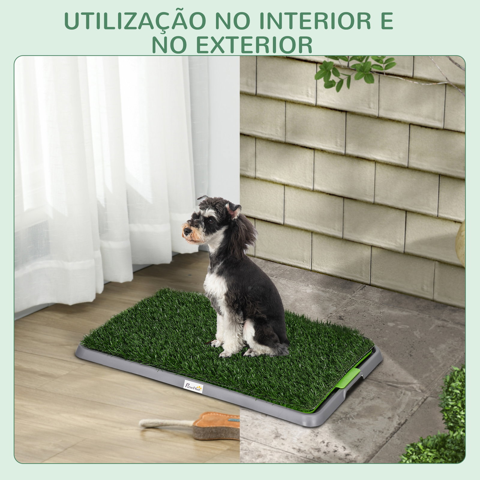 Resguardo de treino para cães com 2 relvas artificiais e bandeja para treino de filhotes 67x41x3,5 cm verde