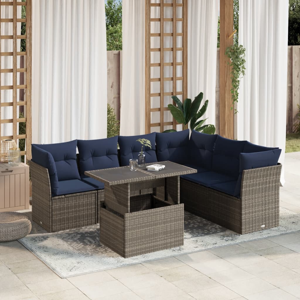 Conjunto de sofá de jardim com 7 peças e almofadas em rattan sintético cinza