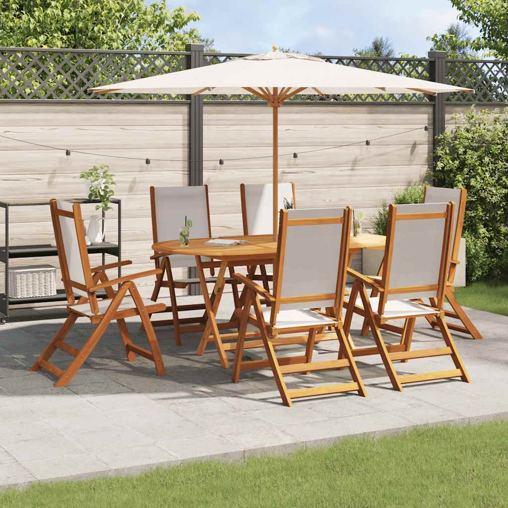 7 Pcs conjunto de jantar para jardim acácia maciça e textilene